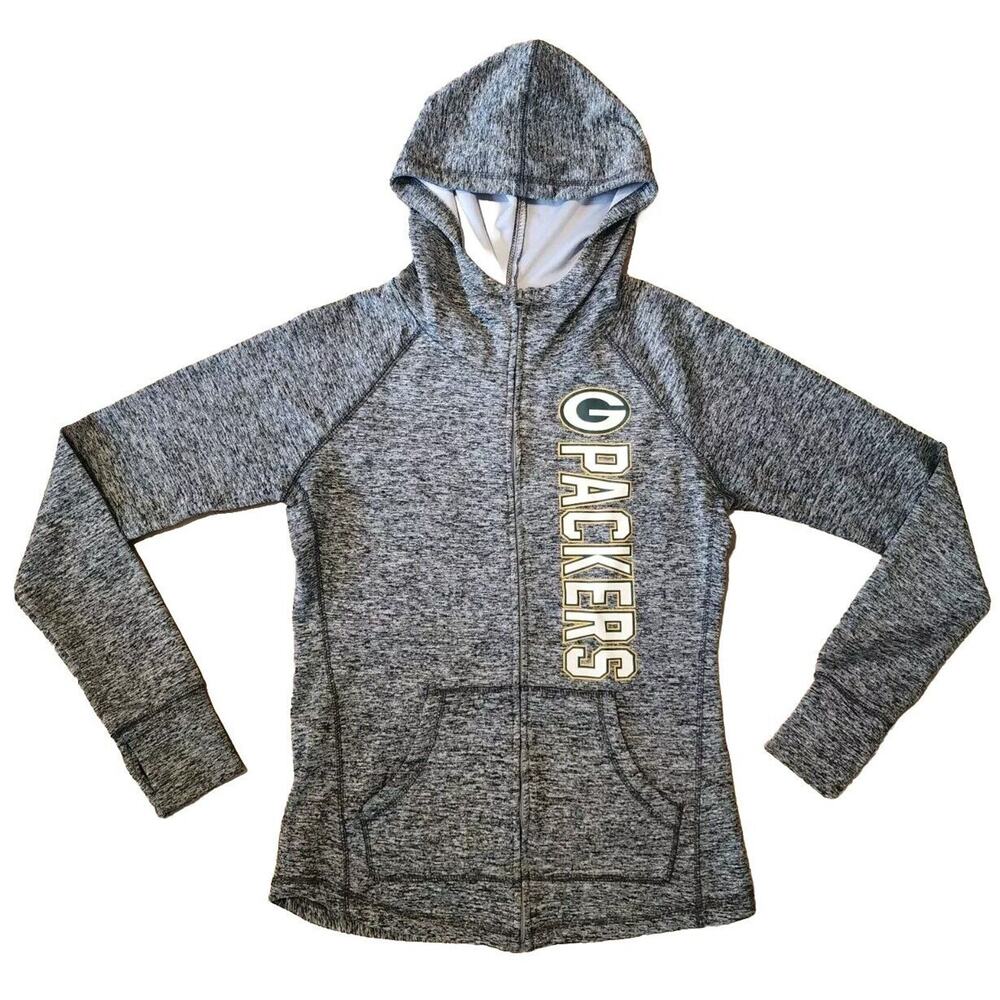 Green Bay Packers NFL Heathered Gray Zip Up Thermal Sweatshirt Women's Small